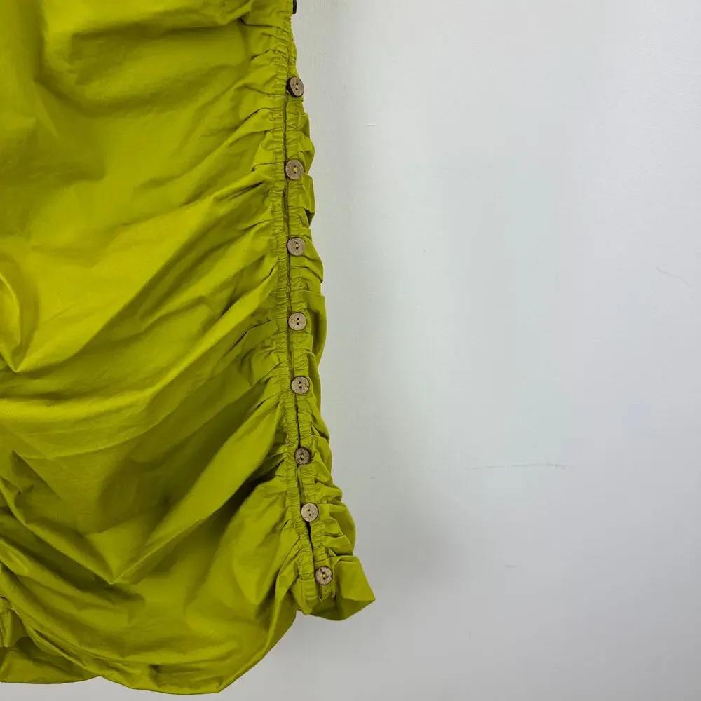 Free People Tastemaker Mini Dress Cotton Ruched Pleated Puff Sleeve Green XS